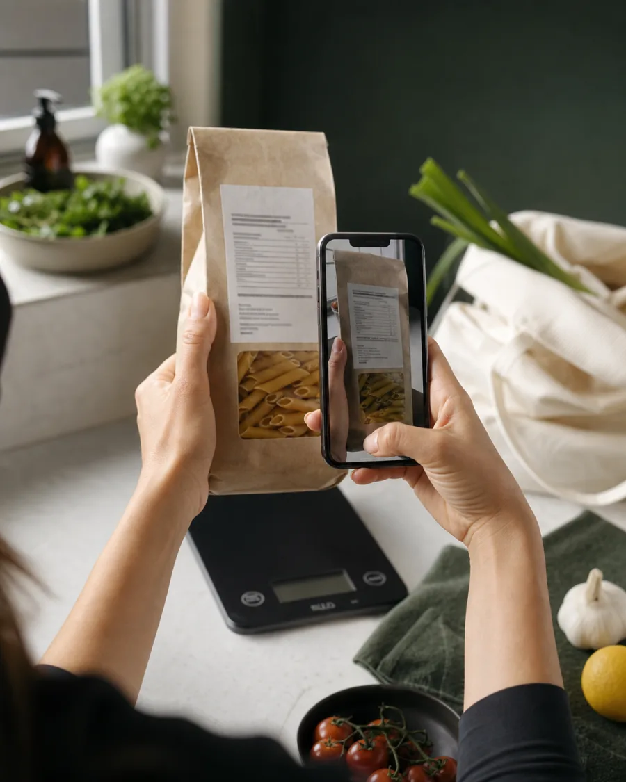 Lecture des valeurs nutritionnelles d’un emballage avec un téléphone